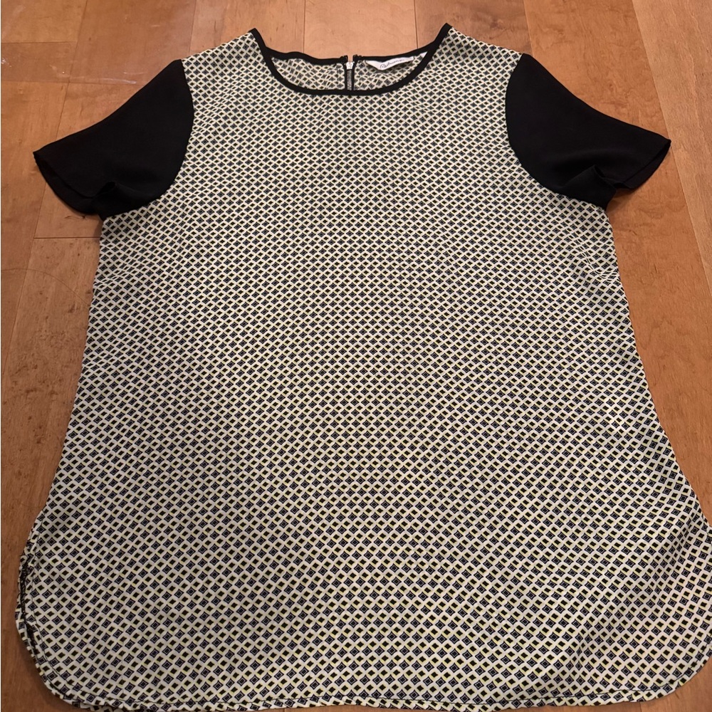 Reitmans Black and Cream/Yellow Patterned Blouse